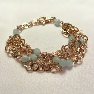 Bronzallure Rose Gold Aquamarine Multi-Chain Link Bracelet